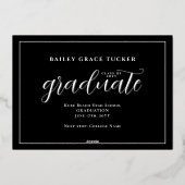 Gold Foil Afstuderen Script 3-Photo Afstuderen Folie Uitnodiging (Achterkant)