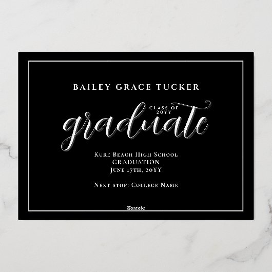 Gold Foil Afstuderen Script 3-Photo Afstuderen Folie Uitnodiging (Achterkant)