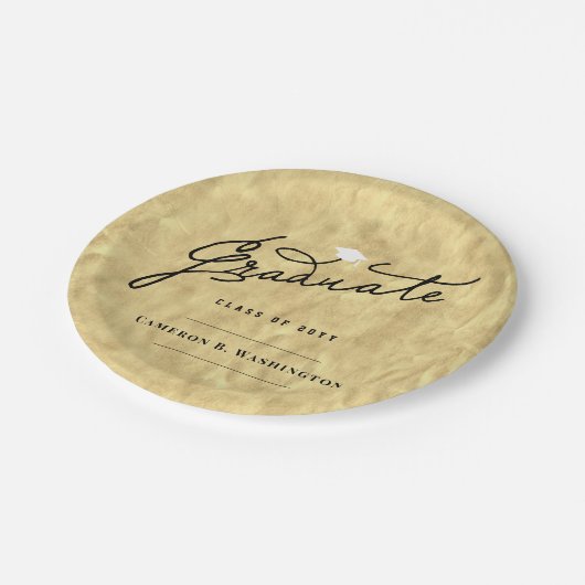Gold Foil Afstuderen Script Stylish Graduparty Papieren Bordje (Gekanteld)