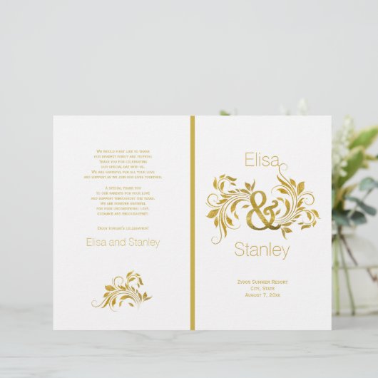 Gold foil ampersand scroll leaf bruiloft (Staand voorkant)