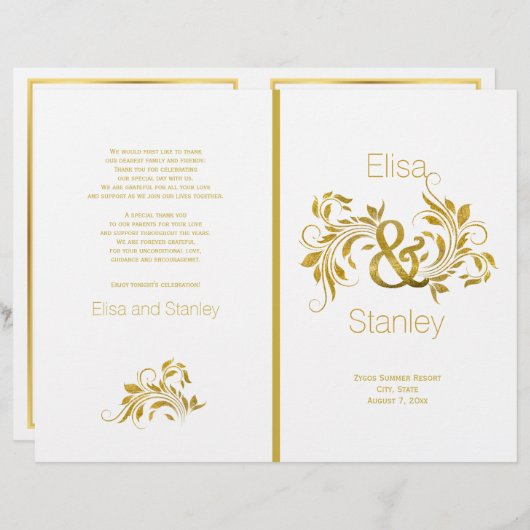 Gold foil ampersand scroll leaf bruiloft (Voorkant / Achterkant)