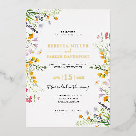 Gold foil anf wilde bloemen bruiloft folie feestdagenkaart