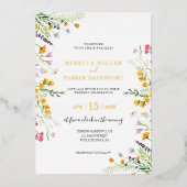 Gold foil anf wilde bloemen bruiloft folie feestdagenkaart (Voorkant)