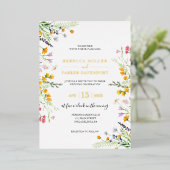 Gold foil anf wilde bloemen bruiloft folie feestdagenkaart (Staand Voorkant)