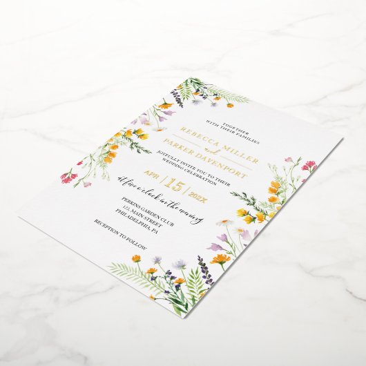 Gold foil anf wilde bloemen bruiloft folie feestdagenkaart (Gedraaid)