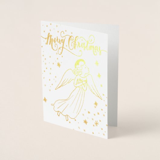 gold foil angel Merry Christmas card Folie Kaarten (Voorkant)