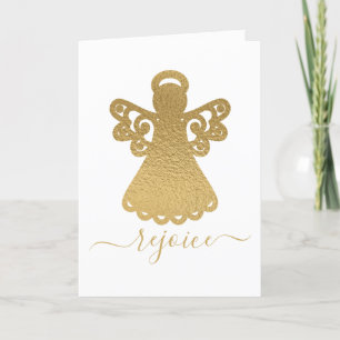 Gold Foil Angel Rejoice Folded Holiday Card Feestdagen Kaart