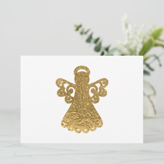 Gold Foil Angel Silhouette kerstflat Kaart (Staand voorkant)
