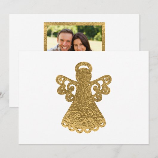 Gold Foil Angel Silhouette kerstflat Kaart (Voorkant / Achterkant)