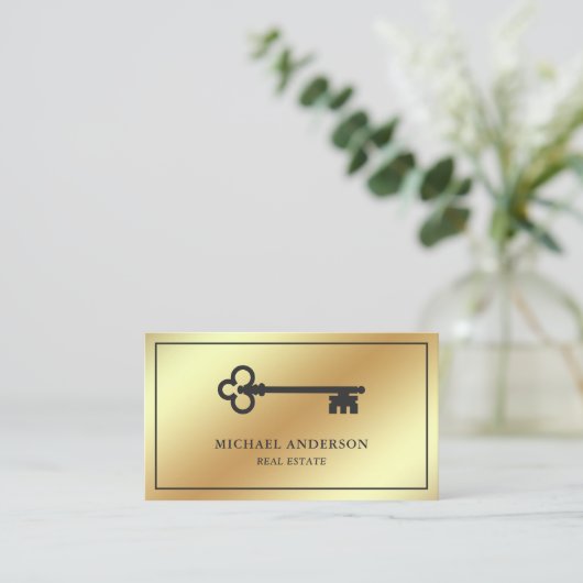 Gold Foil  Antiek Key Real Estate Visitekaartje (Staand voorkant)