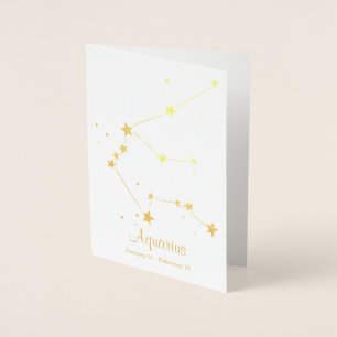 Gold Foil Aquarius Zodiac Sign Constellation Folie Kaarten