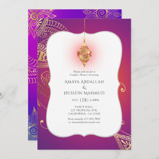 Gold Foil Arabian Bollywood Couples Shower Kaart (Voorkant / Achterkant)