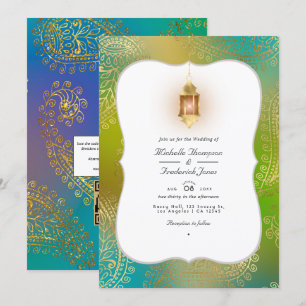 Gold Foil Arabian Bollywood QR Code RSVP Weddensch Kaart