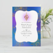 Gold Foil Arabian Bollywood QR Code RSVP Weddensch Kaart (Staand voorkant)