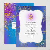 Gold Foil Arabian Bollywood QR Code RSVP Weddensch Kaart (Voorkant / Achterkant)