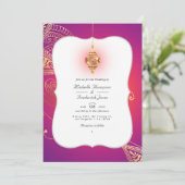 Gold Foil Arabian Bollywood QR Code RSVP Weddensch Kaart (Staand voorkant)