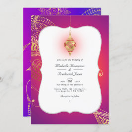 Gold Foil Arabian Bollywood QR Code RSVP Weddensch Kaart