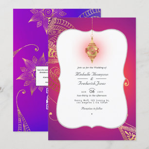 Gold Foil Arabian Bollywood QR Code RSVP Weddensch Kaart