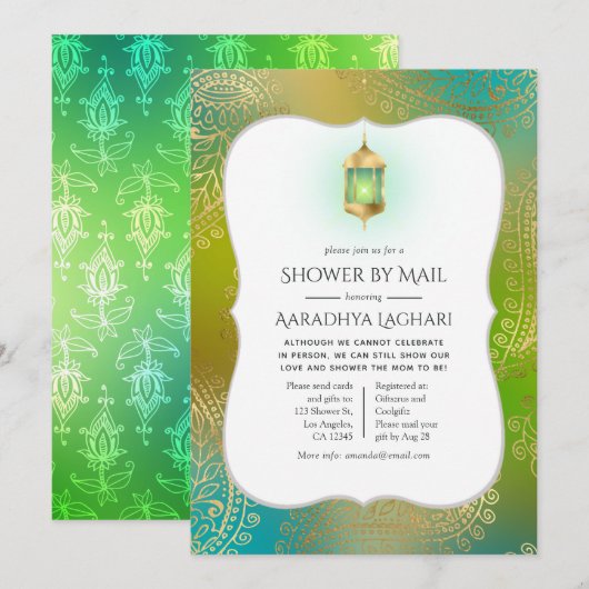 Gold Foil Arabian Bollywood Shower bij Mail Kaart (Voorkant / Achterkant)