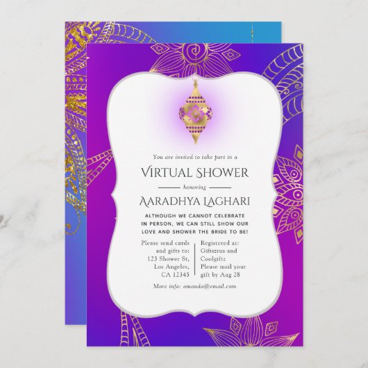 Gold Foil Arabian Bollywood Virtual Shower Kaart (Voorkant / Achterkant)