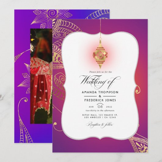 Gold Foil Arabian Bollywood Weduwfoto Invitati Kaart (Voorkant / Achterkant)