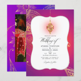 Gold Foil Arabian Bollywood Weduwfoto Invitati Kaart