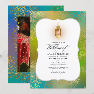 Gold Foil Arabian Bollywood Weduwfoto Invitati Kaart