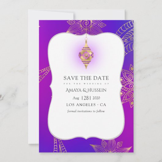 Gold Foil Arabian Bollywood Weduwschap Save The Date (Voorkant)