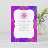 Gold Foil Arabian Bollywood Weduwschap Save The Date (Staand voorkant)