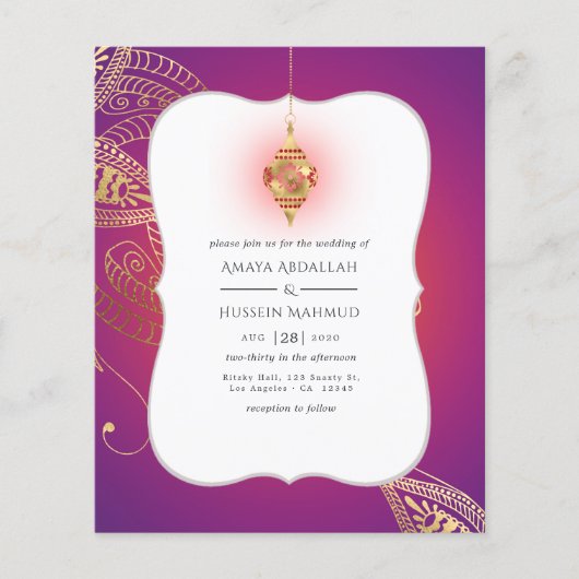 Gold Foil Arabian Bollywood Weduwuitnodiging Flyer (Voorkant)