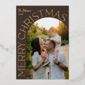 Gold Foil Arch Merry Christmas Photo Brown Folie Feestdagenkaart (Voorkant)