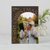 Gold Foil Arch Merry Christmas Photo Brown Folie Feestdagenkaart (Staand Voorkant)