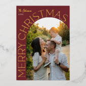 Gold Foil Arch Merry Christmas Photo Red Folie Feestdagenkaart (Voorkant)