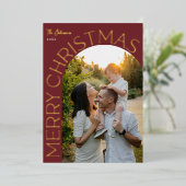 Gold Foil Arch Merry Christmas Photo Red Folie Feestdagenkaart (Staand Voorkant)