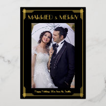 Gold Foil Art Deco - Gehuwd en vrolijk kerstkaartj