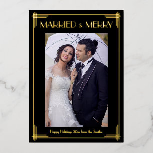 Gold Foil Art Deco - Gehuwd en vrolijk kerstkaartj Folie Uitnodiging