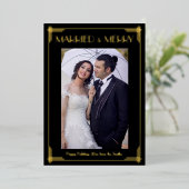 Gold Foil Art Deco - Gehuwd en vrolijk kerstkaartj Folie Uitnodiging (Staand Voorkant)