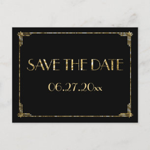 Gold Foil Art Deco Save the Date Briefkaart Black