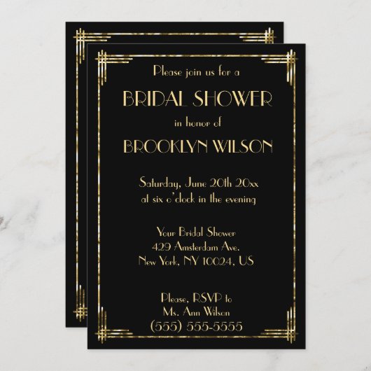 Gold Foil Art Deco Vrijgezellenfeest nodigt uit Kaart (Voorkant / Achterkant)