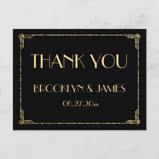 Gold Foil Art Deco Weddenschap Bedankt Black Briefkaart (Voorkant)