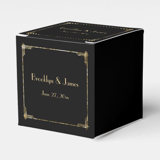 Gold Foil Art Deco Wedding Favor Boxes Bedankdoosjes (Voorkant Zijde)