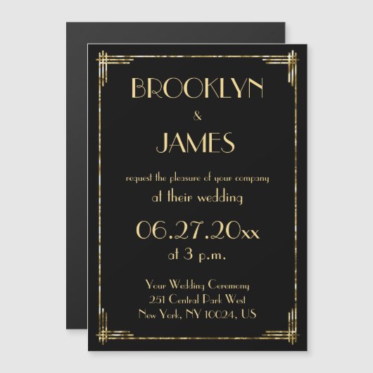 Gold Foil Art Deco Wedding Invitding Magnets Magnetische Uitnodiging (Voorkant / Achterkant)