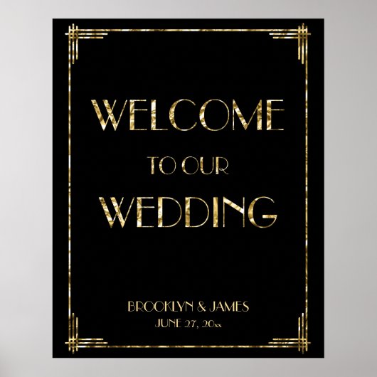 Gold Foil Art Deco Wedding Reception Sign 24x30 Poster (Voorkant)