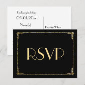Gold Foil Art Deco Wedding RSVP Briefkaarten (Voorkant / Achterkant)