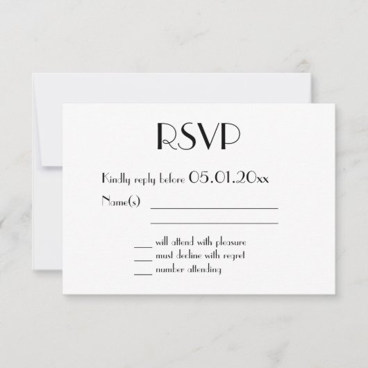 Gold Foil Art Deco Wedding RSVP Kaarten Black (Voorkant)
