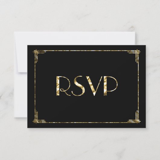 Gold Foil Art Deco Wedding RSVP Kaarten Black (Achterkant)