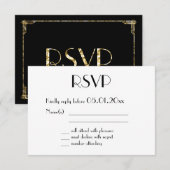 Gold Foil Art Deco Wedding RSVP Kaarten Black Kaartje (Voorkant / Achterkant)