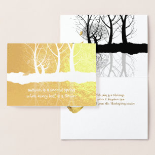 Gold Foil Autumn Trees in sneeuwse Thanksgiving Folie Kaarten