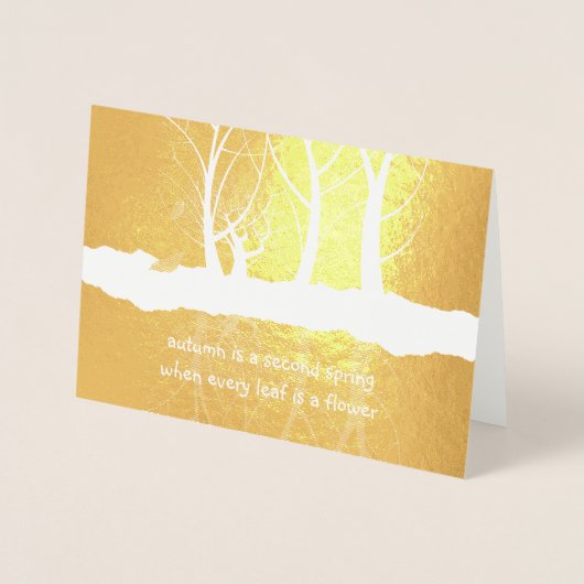 Gold Foil Autumn Trees in sneeuwse Thanksgiving Folie Kaarten (Voorkant)