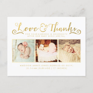 Gold Foil Baby Bedankt Sip & See Briefkaart